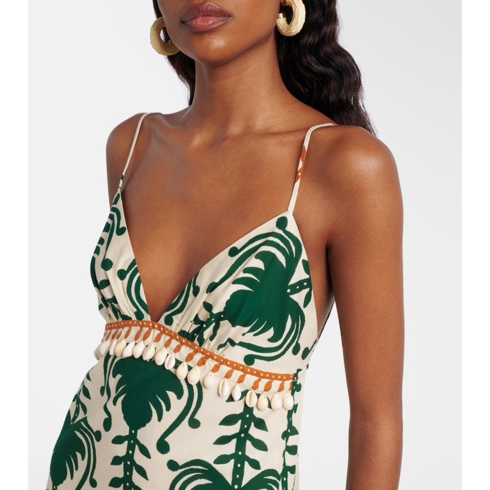NEW Johanna Ortiz Keeper Maxi Dress (Sz 2) Shell Trim Cotton Poplin Ecru Green - Picture 3 of 16